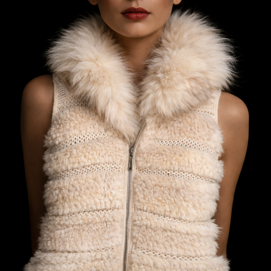 Yves Saint Laurent White Fur Gilet